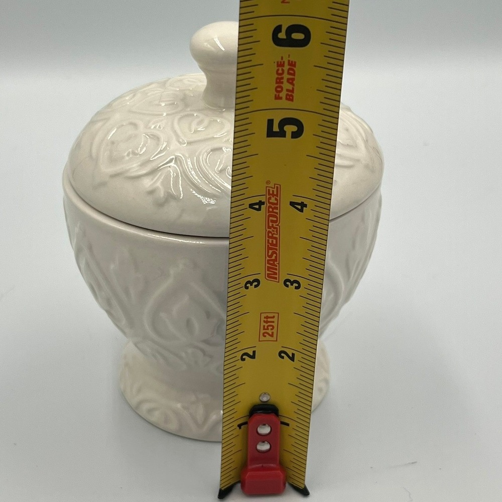 Ceramic Sugar Bowl Home OS Cream NWOT Embossed Heart Lidded Jar - Picture 6 of 7